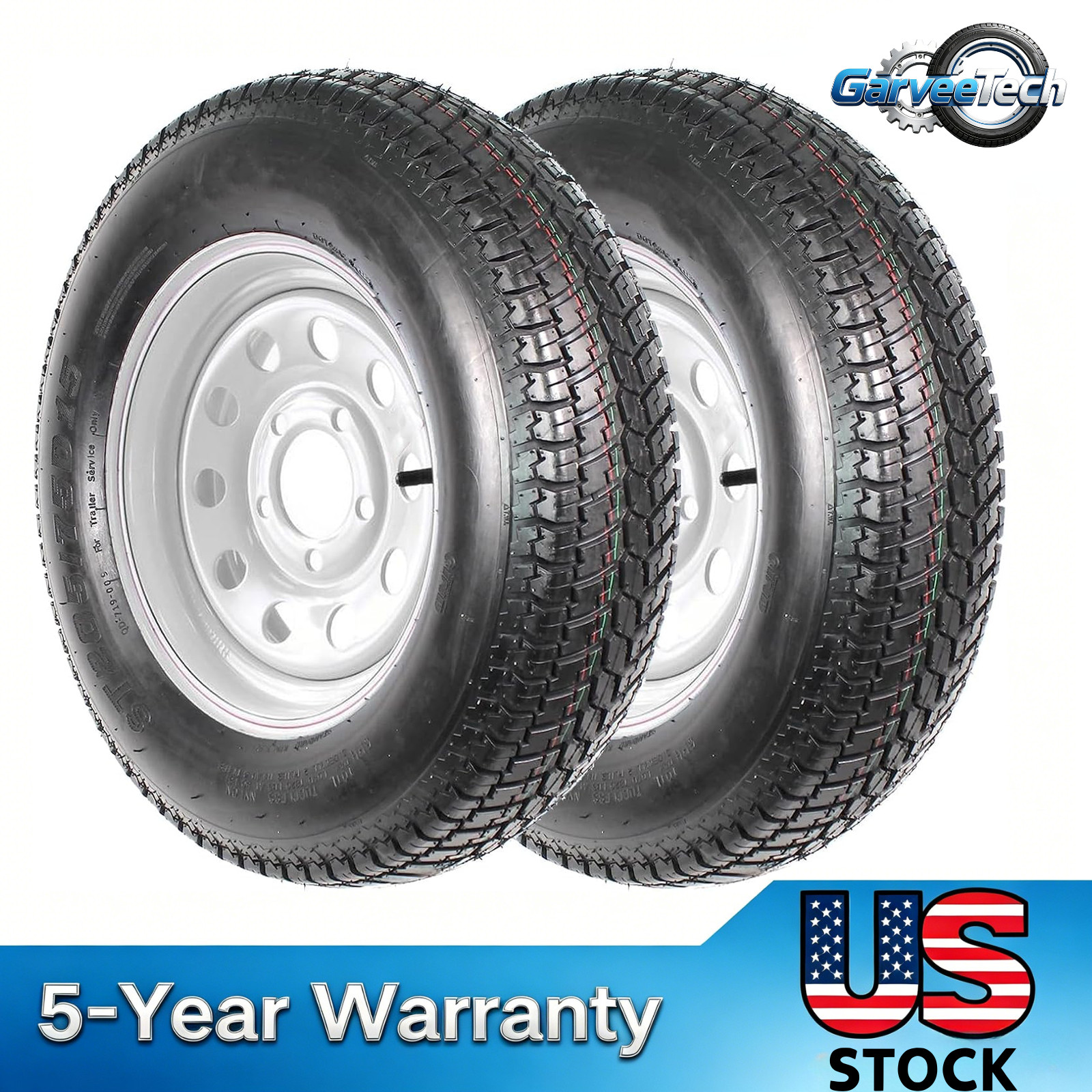 Pack of 2 Trailer Tire On 5 Lug Rim ST205/75D15 LRC 5×4.5 Silver Modular Wheels