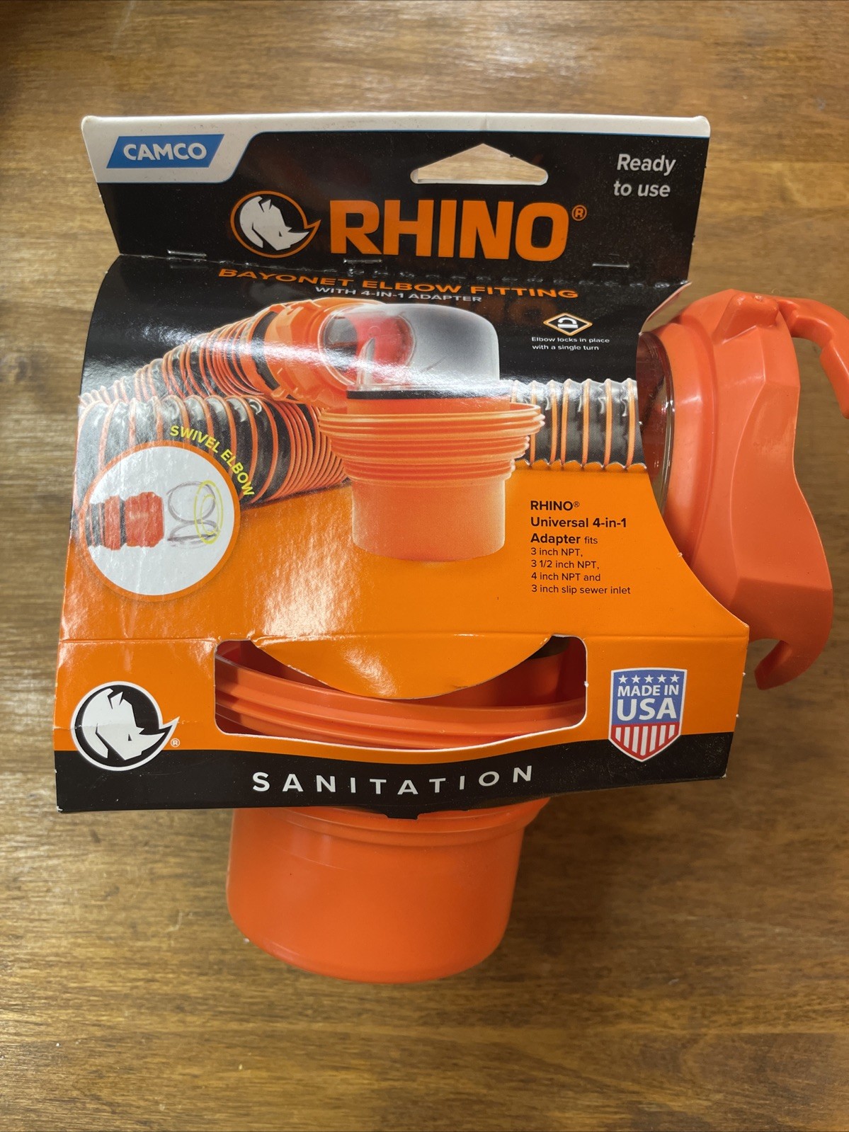 Camco RhinoFlex RV Sewer Hose Elbow with Odor-Tight 4-in-1 Adapter for Campers