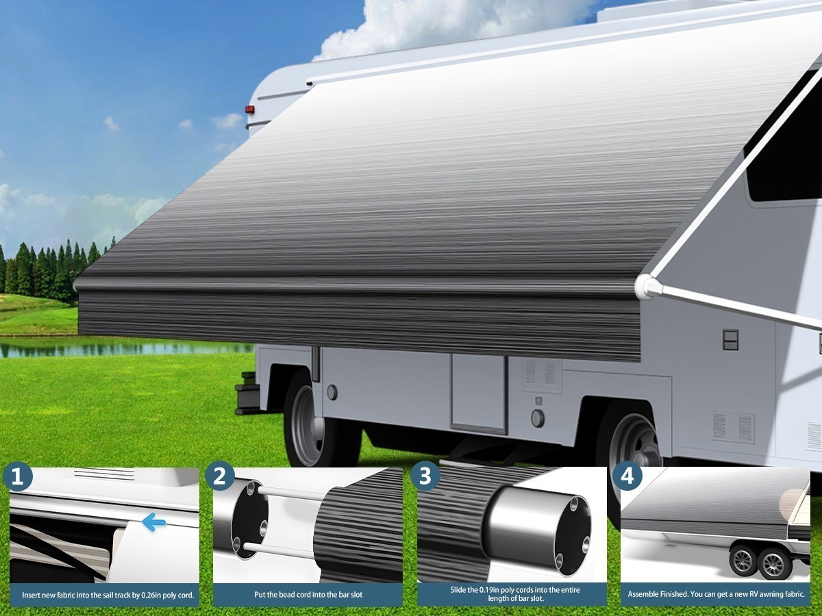 RV Awning Shade For RV Camper Trailer 18oz Heavy Duty 17’2″ Waterproof 4-Ply