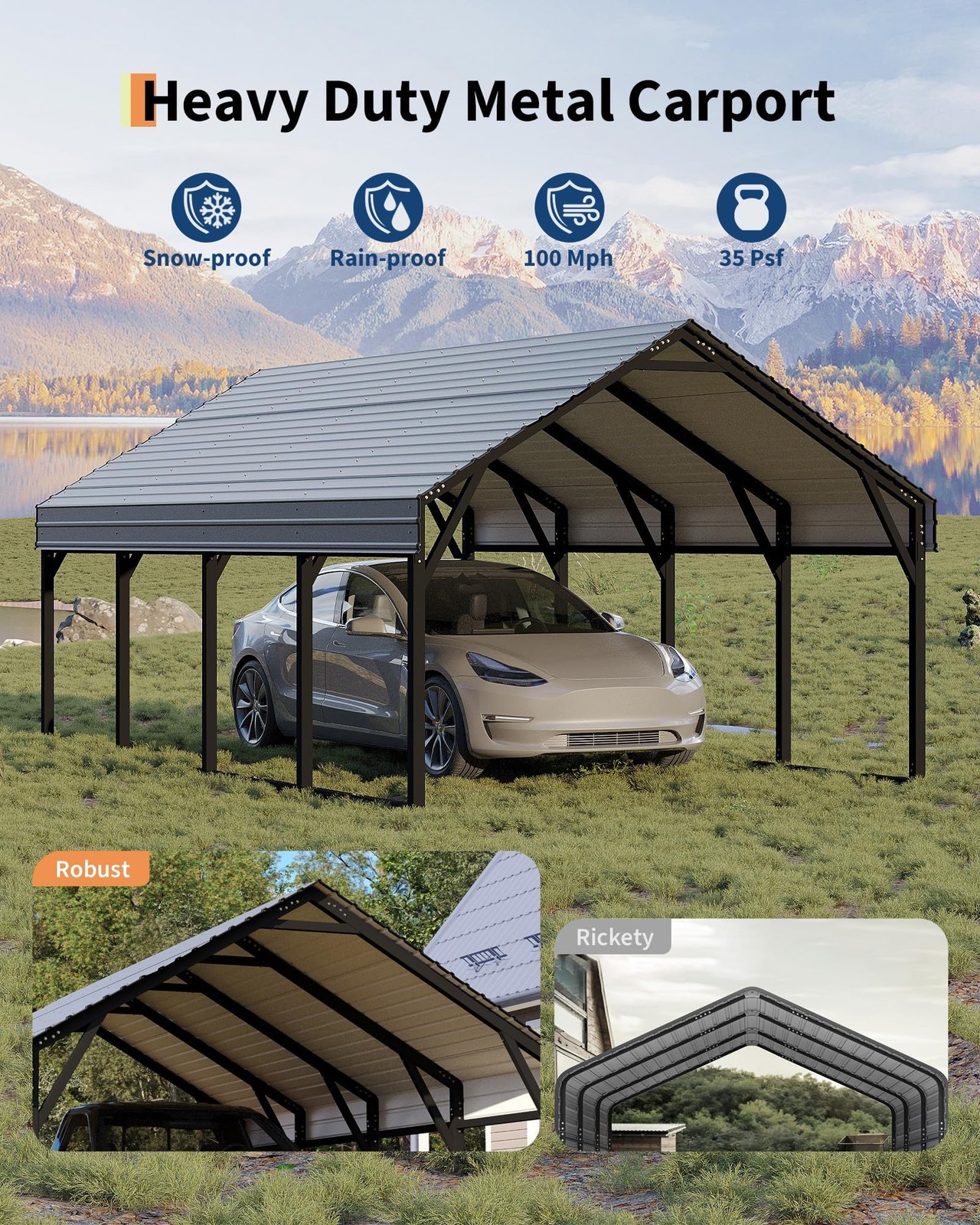 Garvee 12x20ft Heavy Duty Carport Enclosed Steel Gable Doors Truck Boat Track
