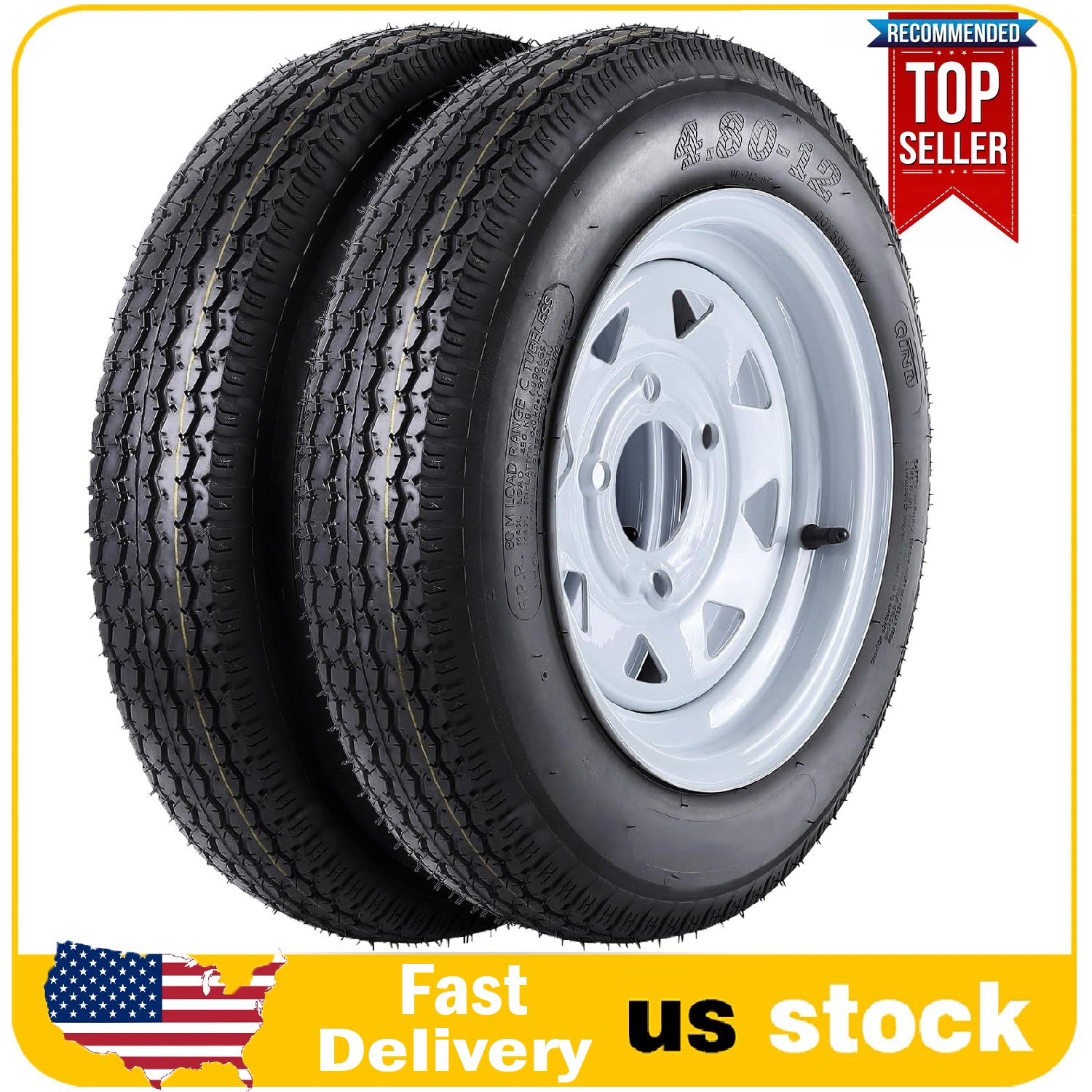 2 Set 4.80-12 4.80×12 480-12 Trailer Tires 6Ply Load Range C 4 Lug with 12″ Rims