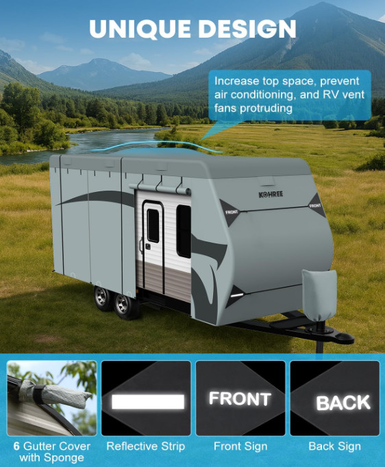 Travel Trailer Cover 30-33 ft with 8 Enlarged Vents, Sturdy & Waterproof & Anti-