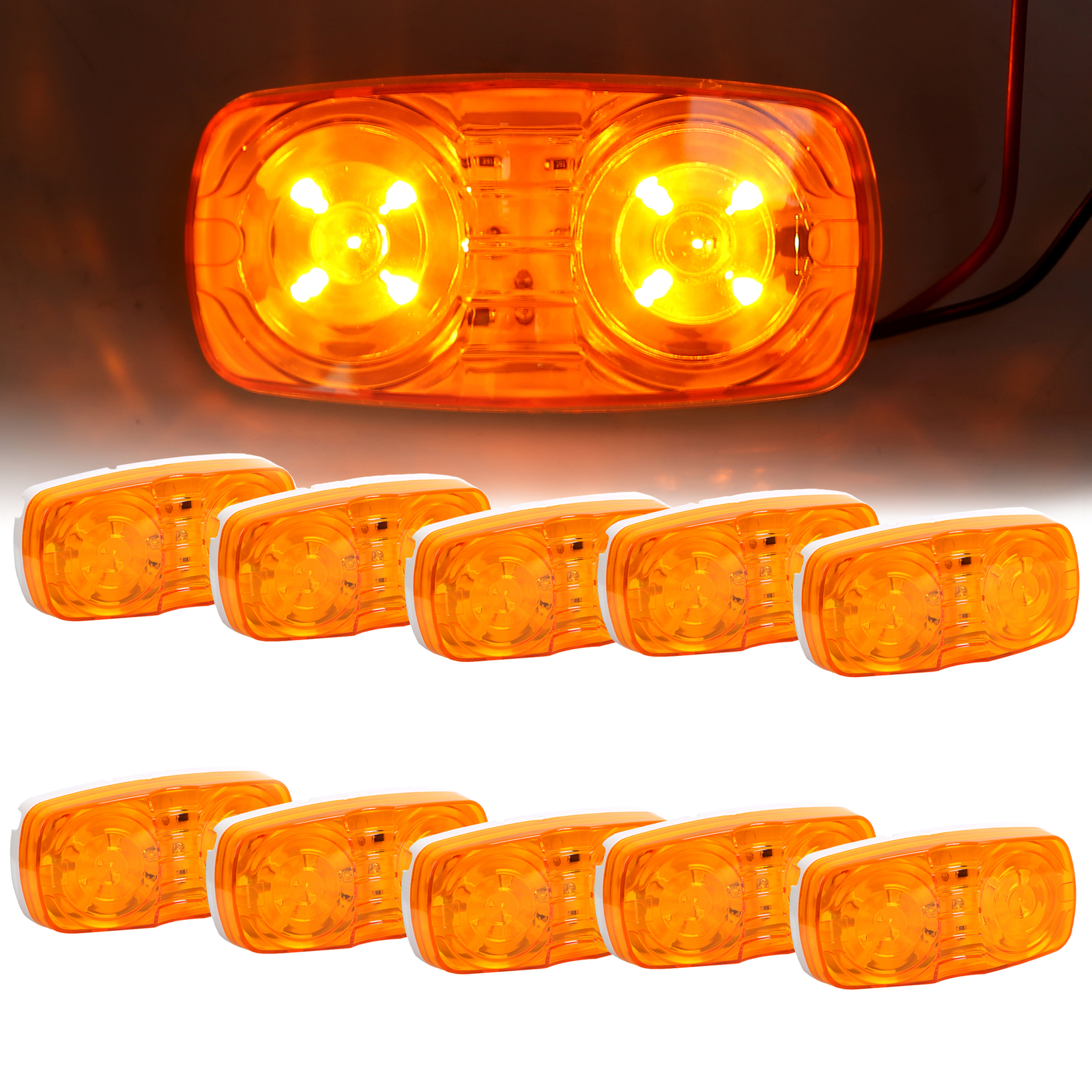 10X Trailer Amber Marker LED Light Double Bullseye 10 Diodes Clearance Light