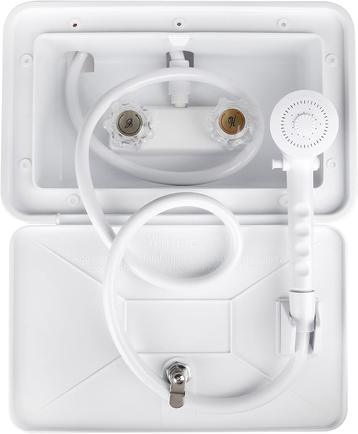 RV Exterior Shower Box Kit with Lock for Outside, Outdoor Non-Metallic white