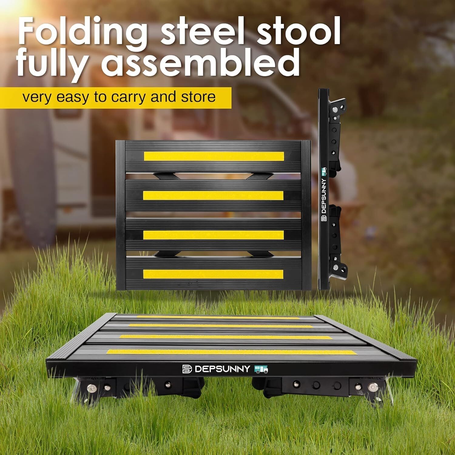 Adjustable Height Aluminum RV Step Foldable Platform Step Stool Non-Slip Feet