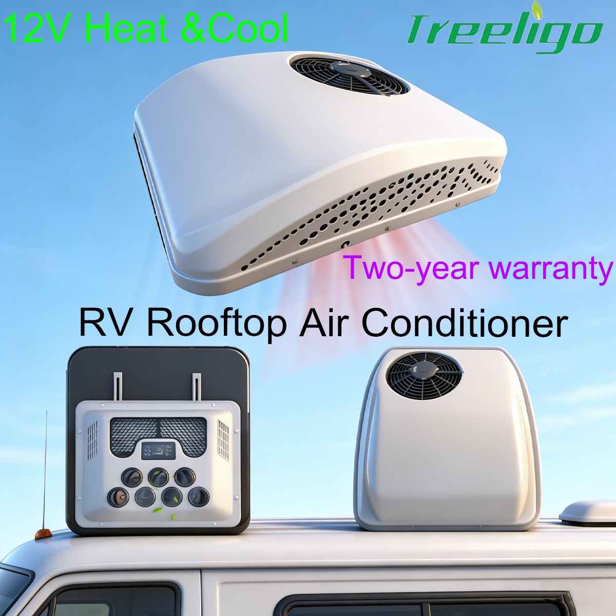 13500BTU 12V DC Air Conditioner RV Rooftop Truck A/C Unit Cooling & Heat 2 in 1