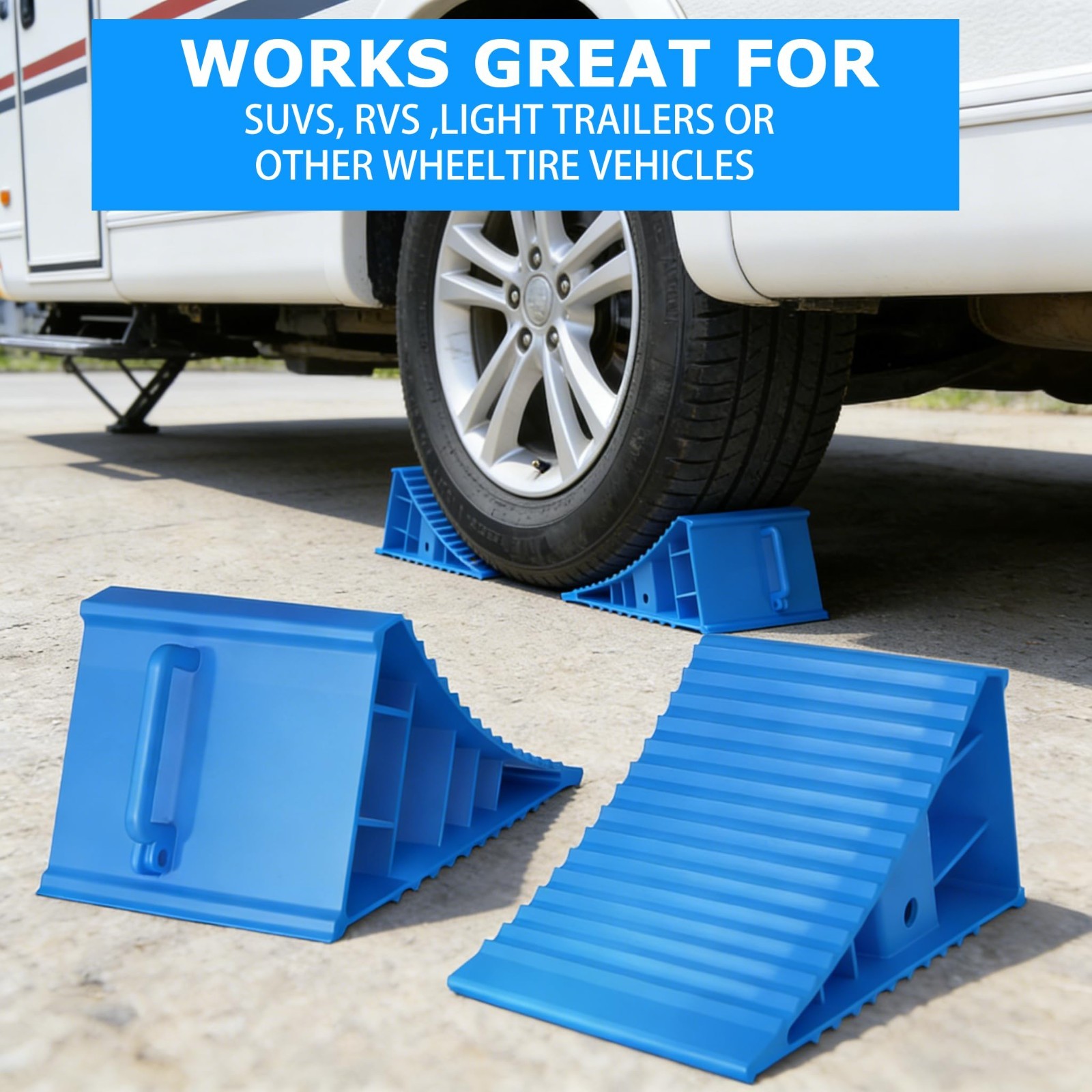 4-Pack Heavy Duty Non-Slip Wheel Chocks for RVs, Trailers & Trucks – Easy Grip H