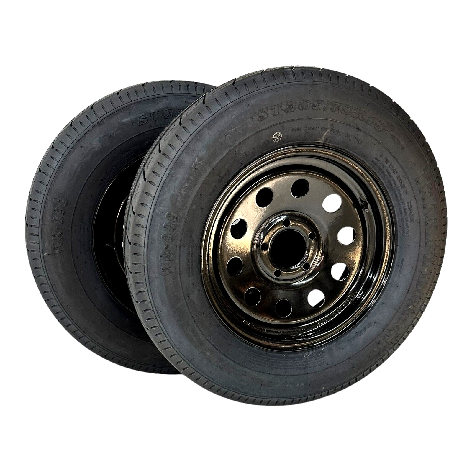 2-Pk ST205/75R15 Radial Trailer Tire LRD 8 Ply 5 Lug 5×4.5” Black Modular Wheel
