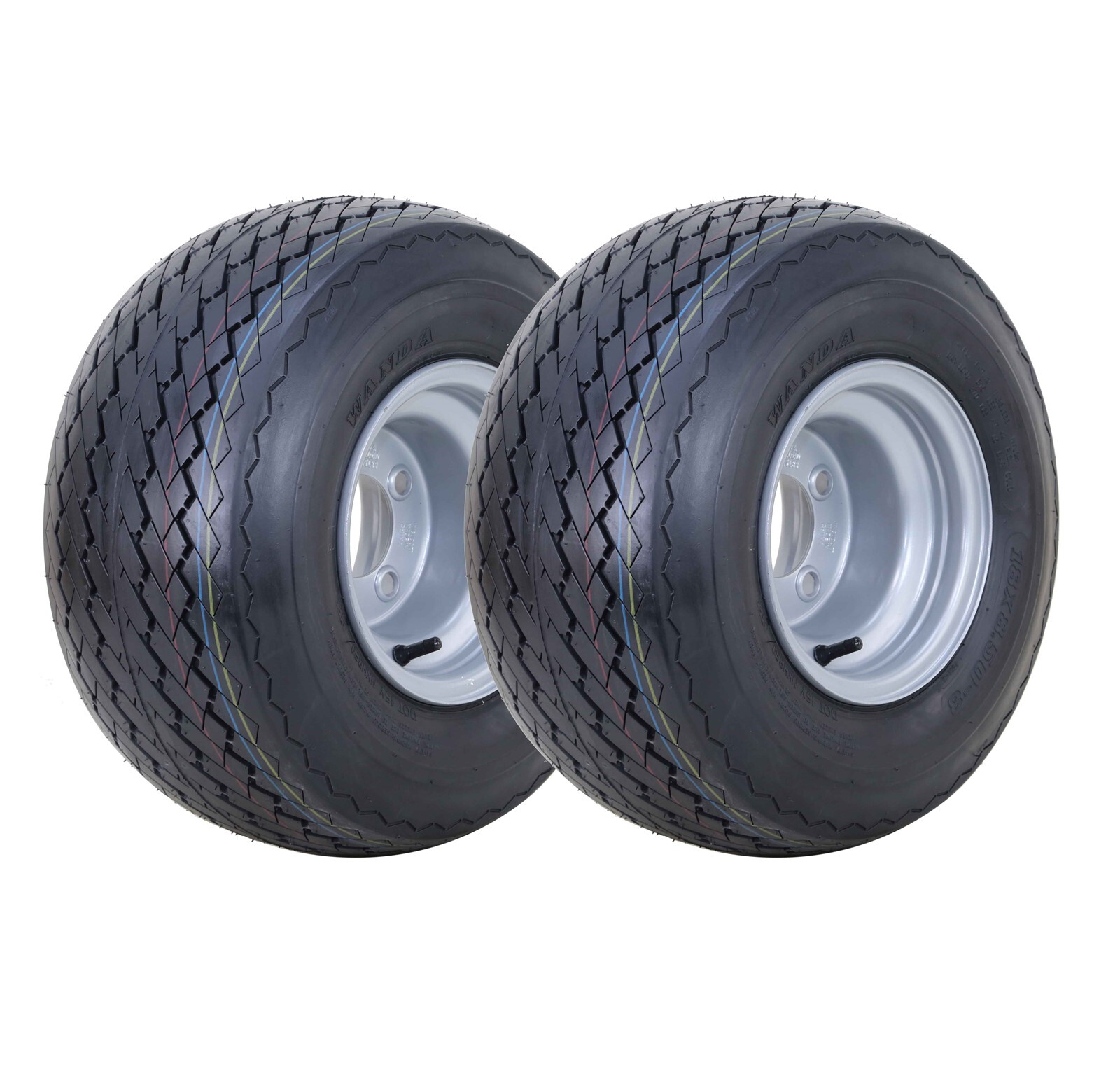 2 WANDA Golf Cart Tires 18X8.50-8 Assembly4-Ply Silver Rim 4 Lugs on 4″