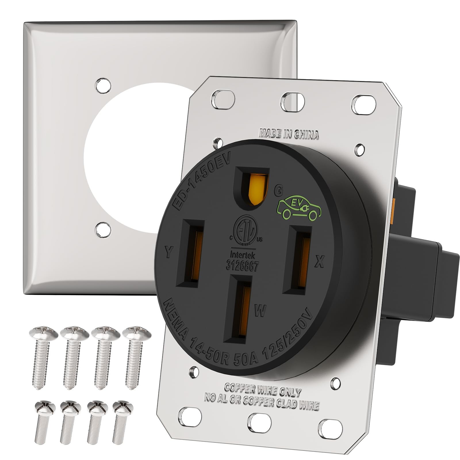 50 Amp EV Charging Receptacle NEMA 14-50R Power Outlet 125/250 Volts RV