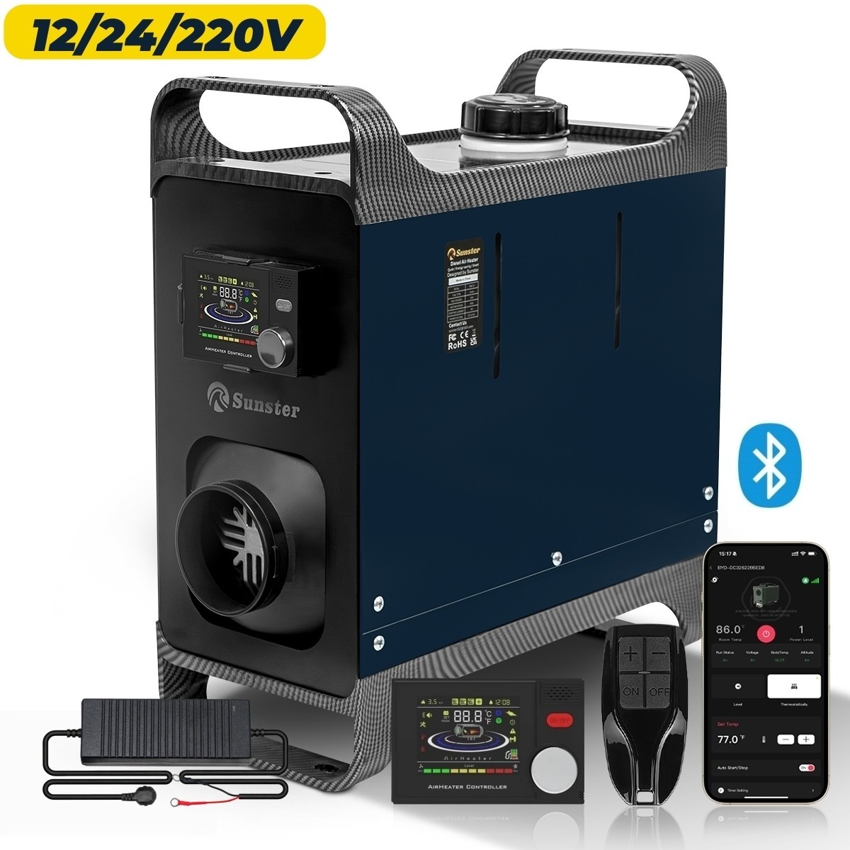 2026 Upgrade 8KW Diesel Heater 12V/24V DC & 110V AC W/ Bluetooth Parking Heater