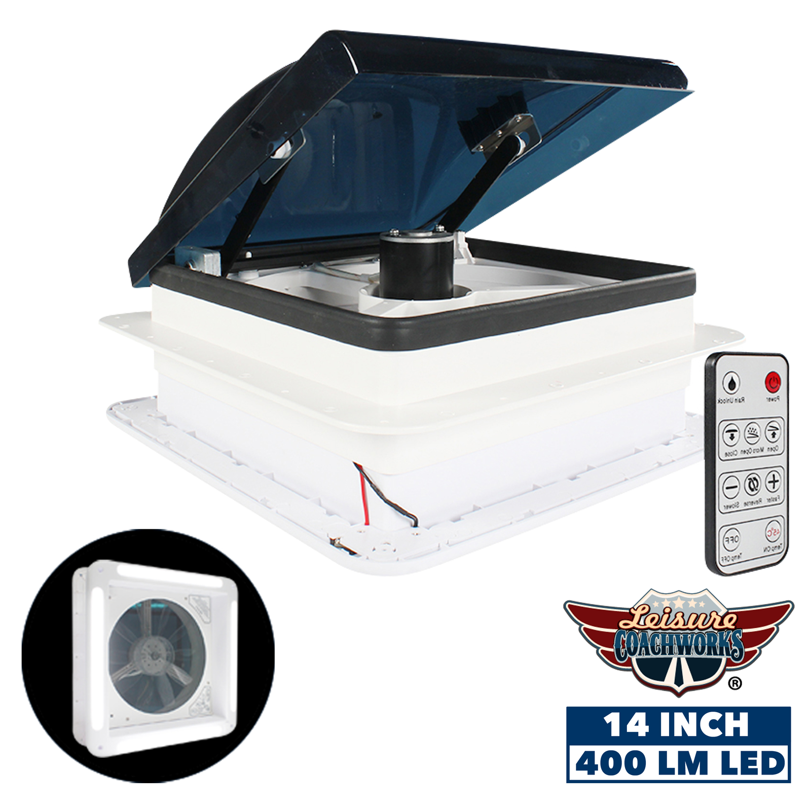 RV Trailer Vent MULTI SPEED QUIET FAN with Remote Rain Sensor LED Light 12 Volts