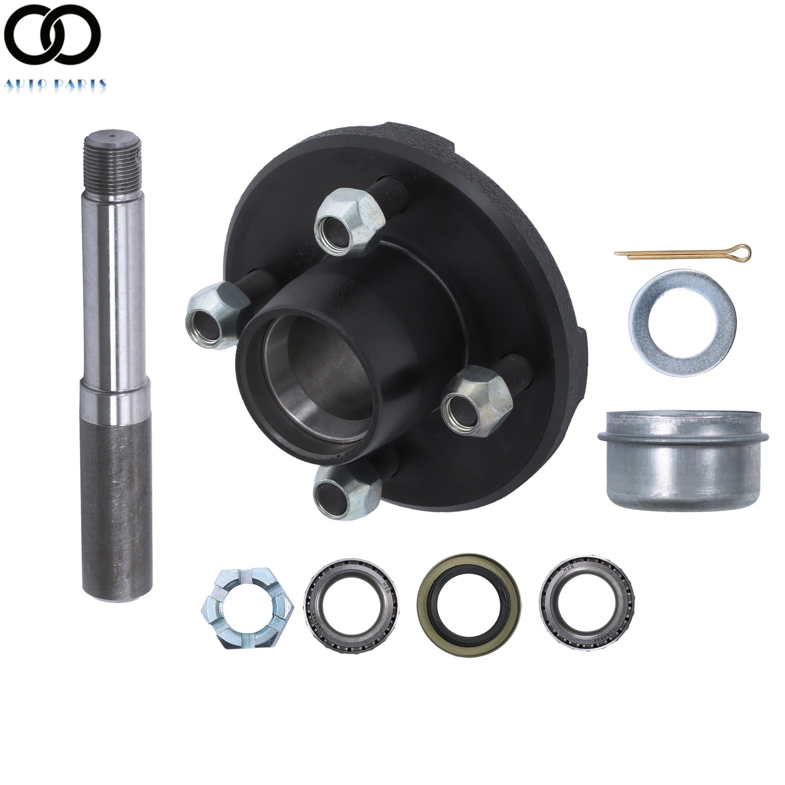 Trailer Hub Kit Assembly 4-Bolt On 4″ With 1-1/16″ Straight Spindle & Bearings