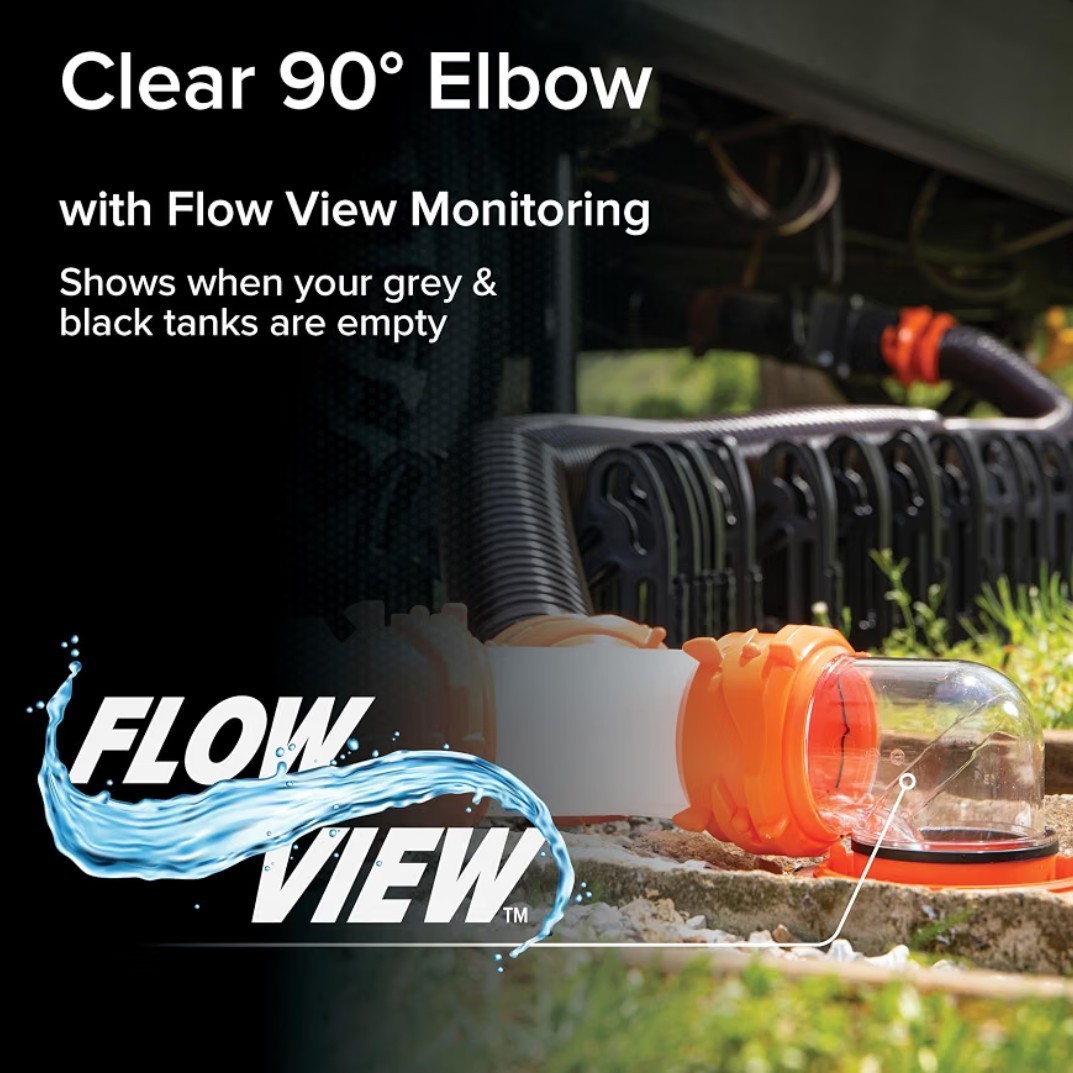 Camco RhinoFLEX 39736 RV Sewer Hose Elbow 4-in-1 Adapter Clear 360° Rotation