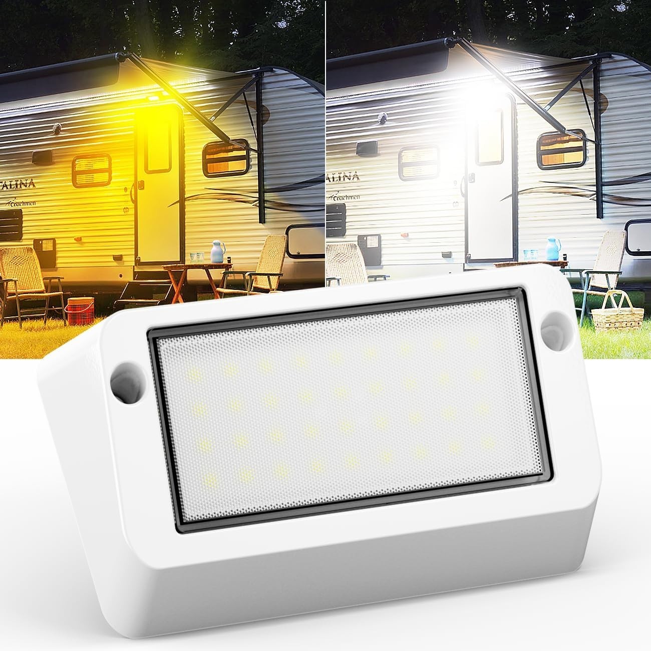 Aluminum RV LED Porch Light Dual Color White Amber 1400LM IP67 Waterproof