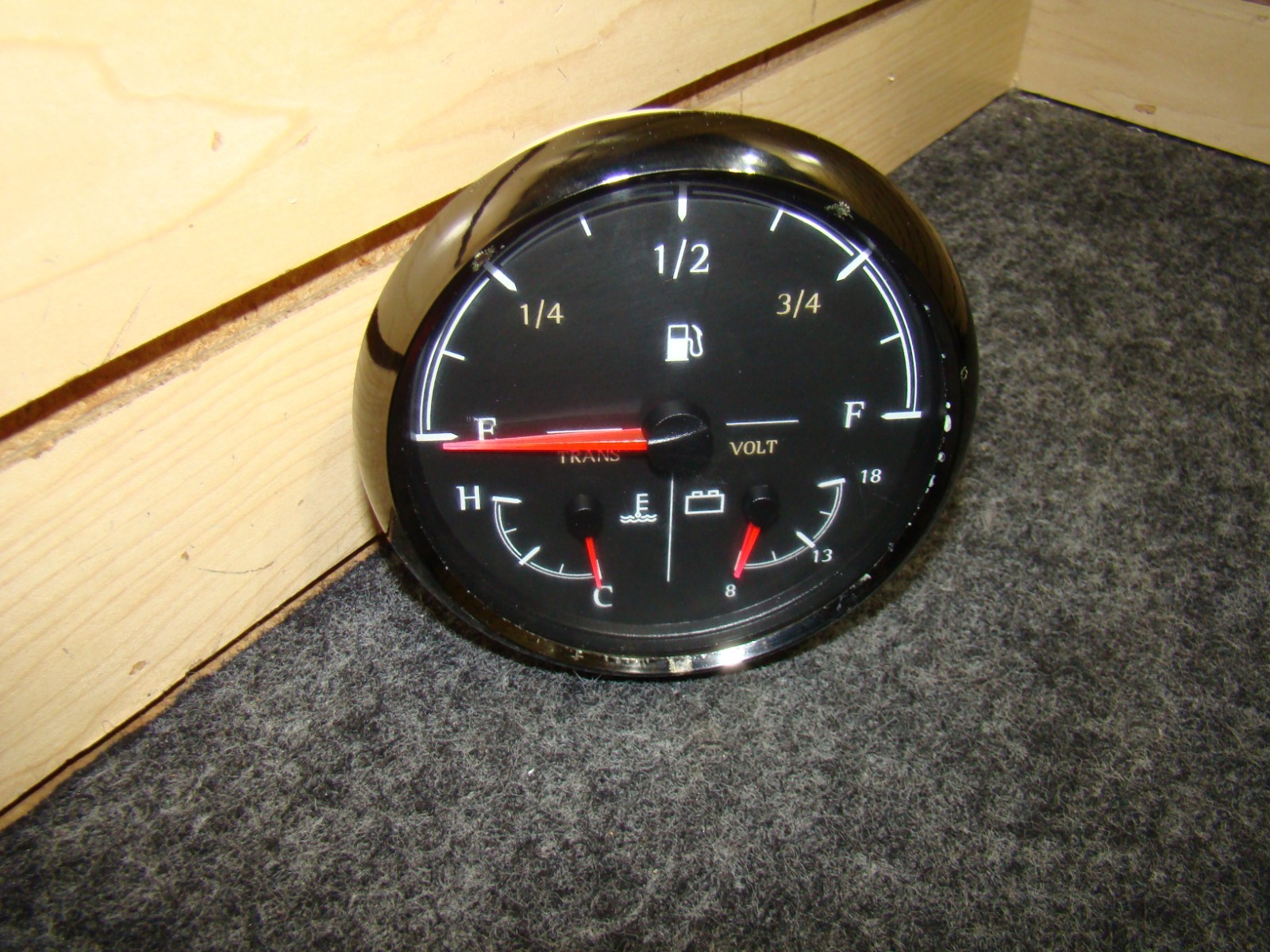 USED RV MEDALLION 3 IN 1 FUEL / TRANS / VOLT DASH GAUGE P/N: 6913-00275-29