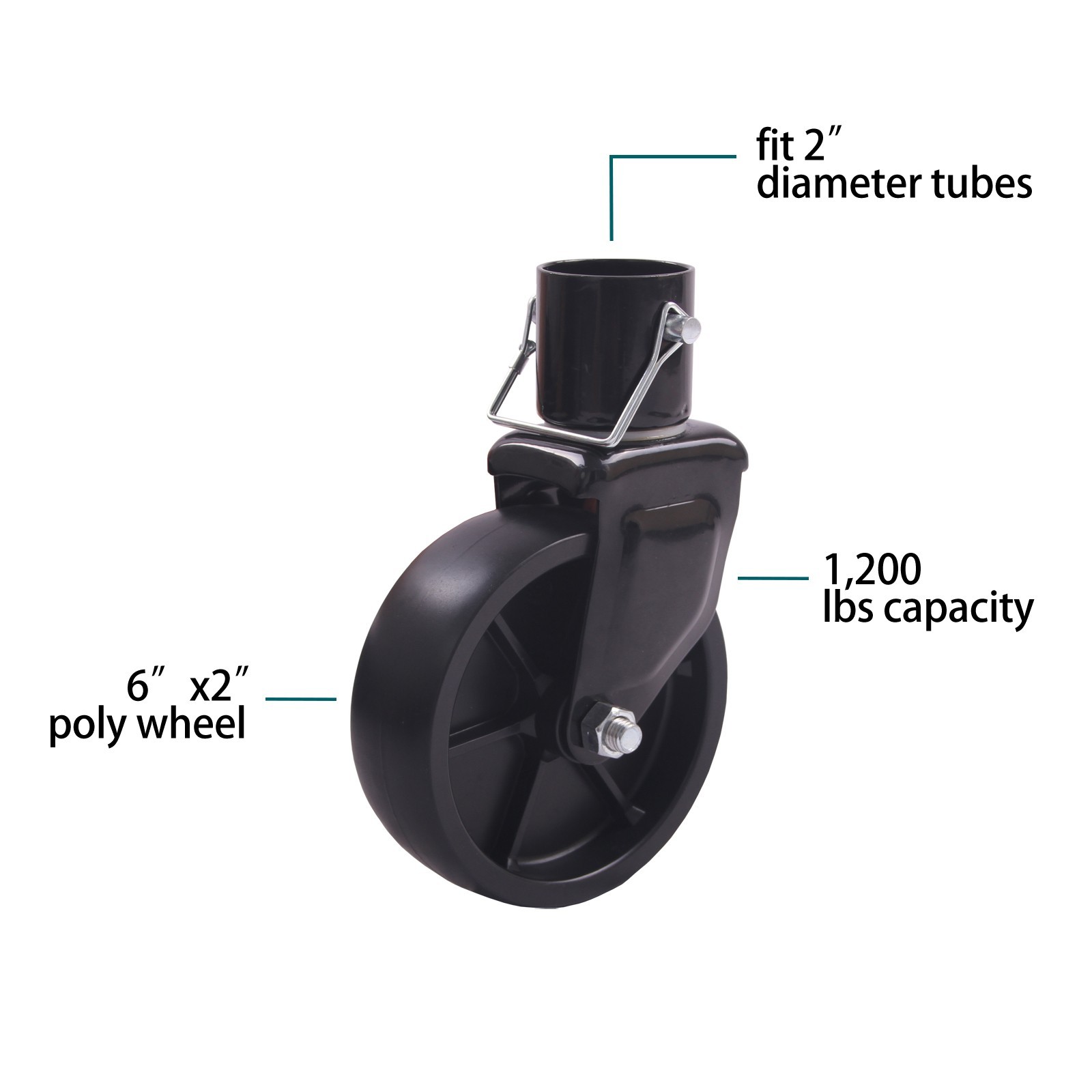 1,200lbs Trailer Swirl Jack Caster Wheel W/Lock Pin, for 2″ Diameter Jack Tubes