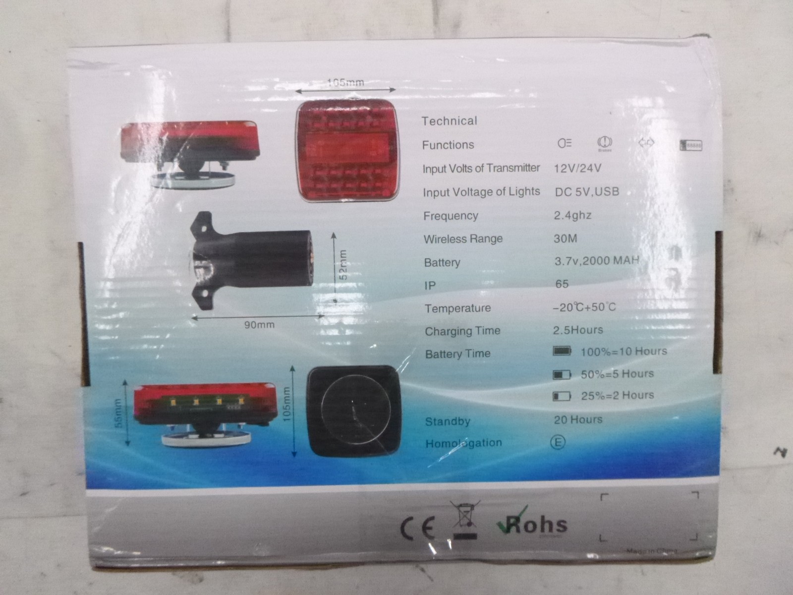 Wireless Trailer Light Kit Set with Case 2000mAh DC5V 2.4G 30m Range