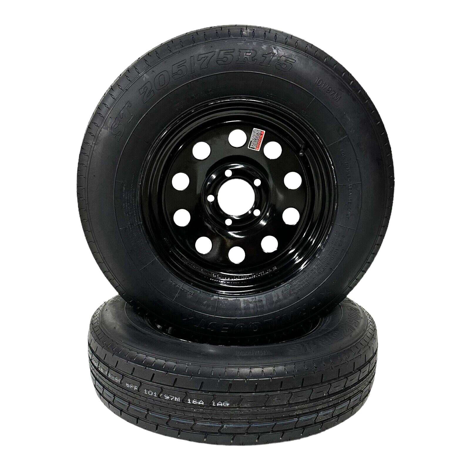 2-pack ST205/75R15 Radial Trailer Tire, Load C, Modular 5 lug Black Rim, New