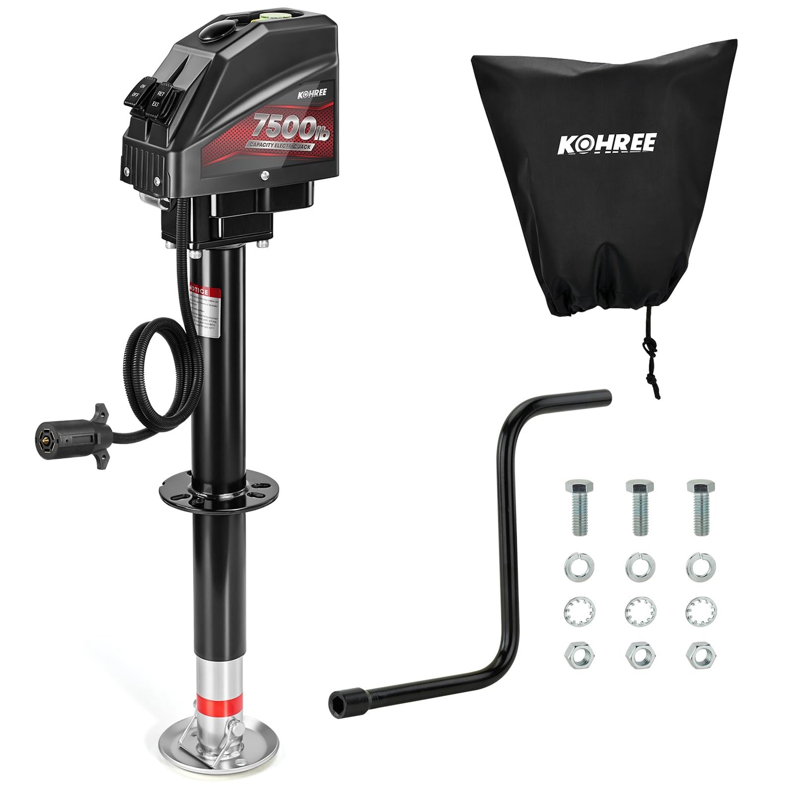 Kohree 7500 lbs Electric Trailer Jack with 7 7500lbs 7 Way Plug, Black
