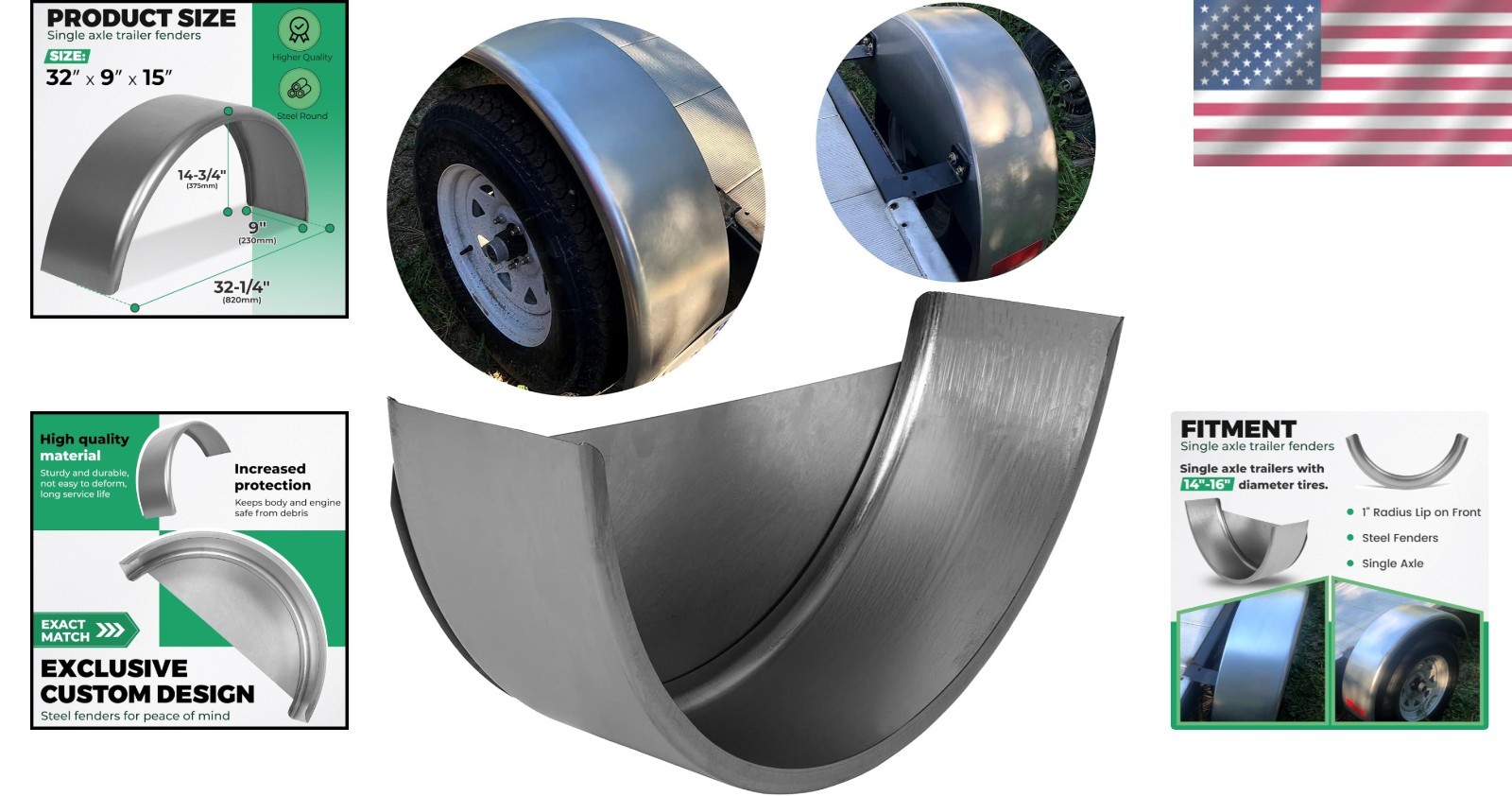 Replacement Round Trailer Fender for 14”-16” Wheels – Durable Steel Construction
