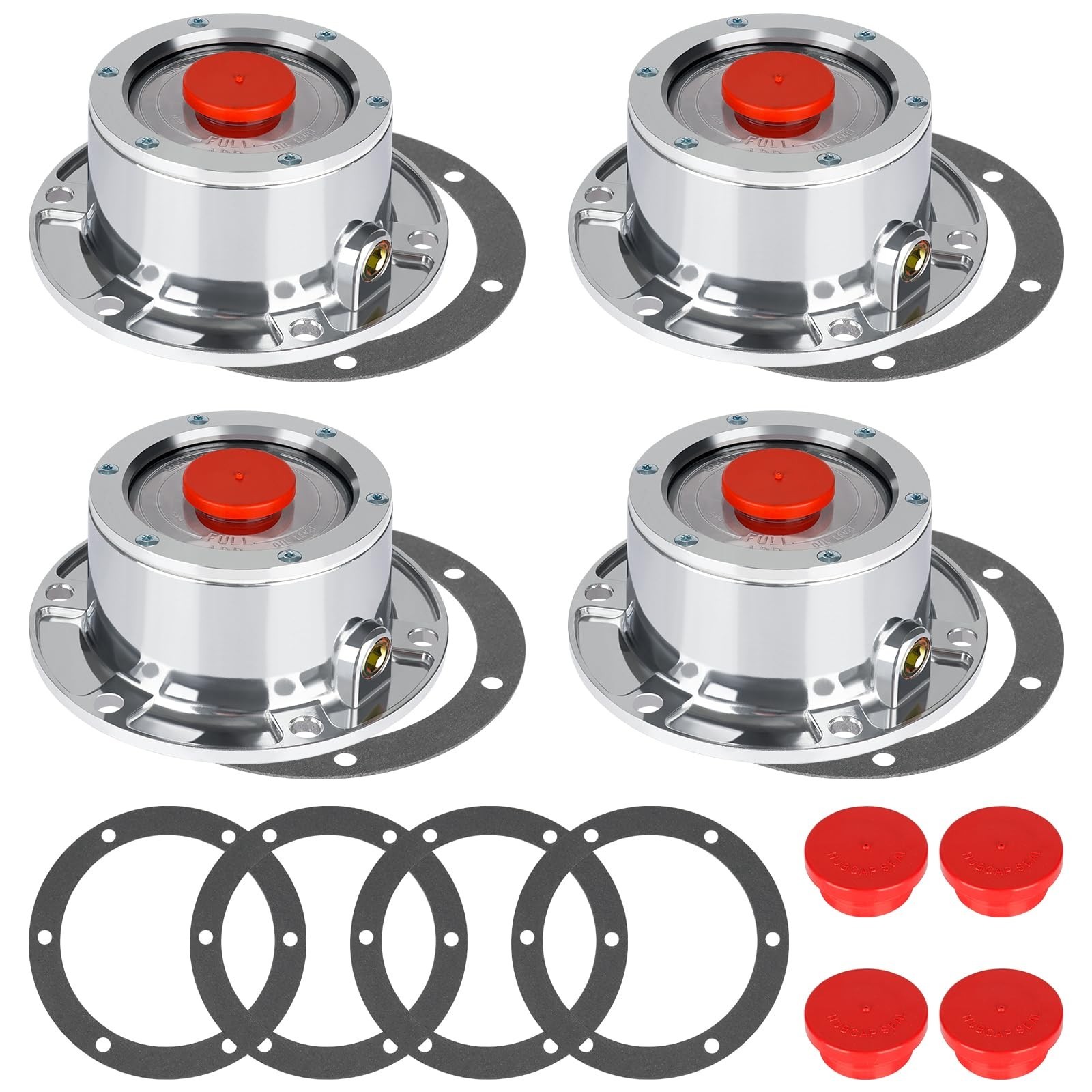 4 PCS Aluminum Trailer Hub Caps with Rubber Plugs & Gaskets – Replaces 343-4009