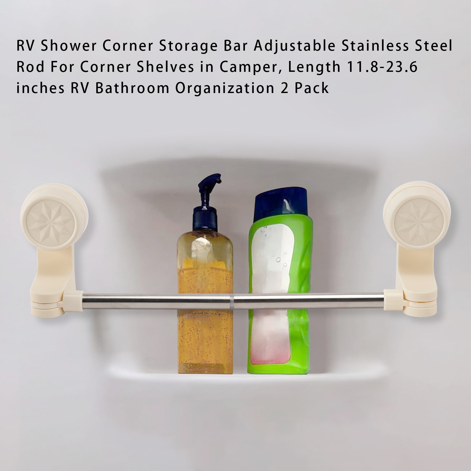 2 RV Shower Corner Storage Bar Adjustable Stainless Steel Rod 11.8-23.6 inches