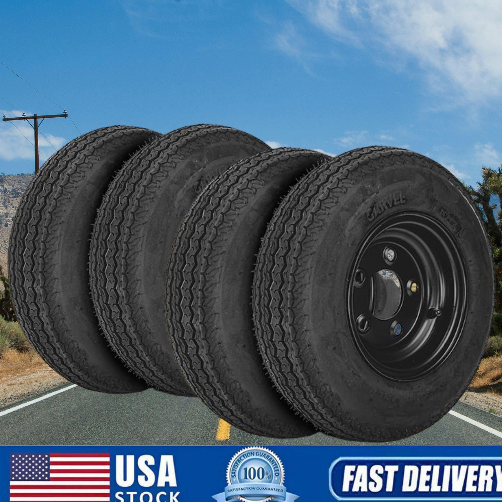 4-Pack 4.80-8 4.80×8 480-8 Trailer Tires with 8″ Rims 5 Lug on 4.5″ 6PR LRC