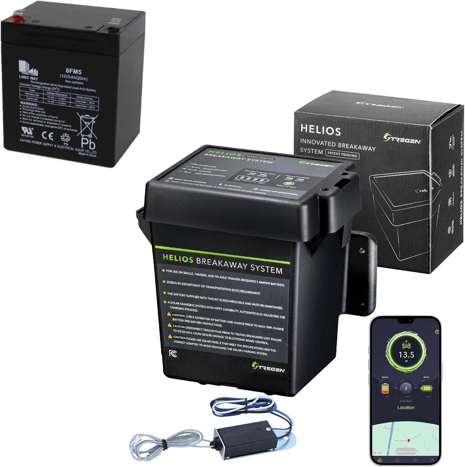 Helios 88211 Trailer Breakaway Kit with LED Indicator WITH BATTERY & Mobile App
