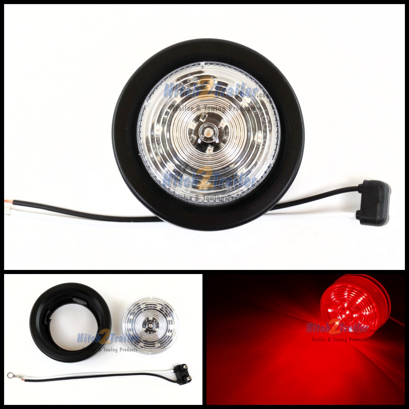(1) CLEAR LENS / RED 12 LED Light Trailer 2-1/2″ round,Clearance marker 2.5″