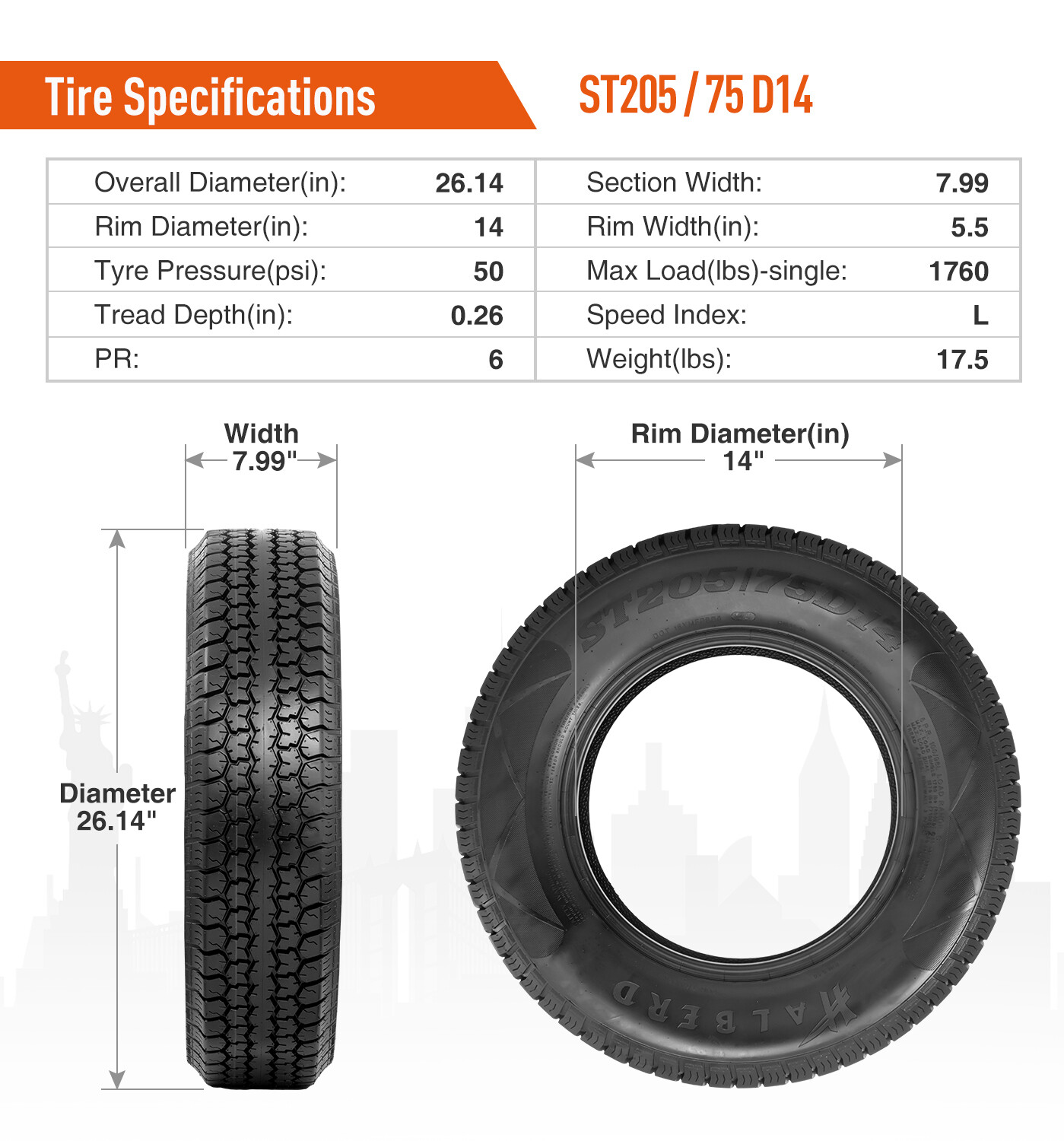 205 75 14 Trailer Tire 6Ply ST205/75D14 Replacement Tyre Load Range C 205 75D14