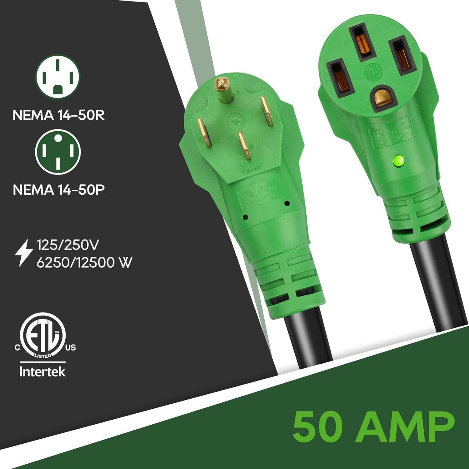 RVGUARD 50 Amp 50 Feet RV/EV Extension Cord 14-50P to 14-50R 6 AWG/3+8 AWG/1