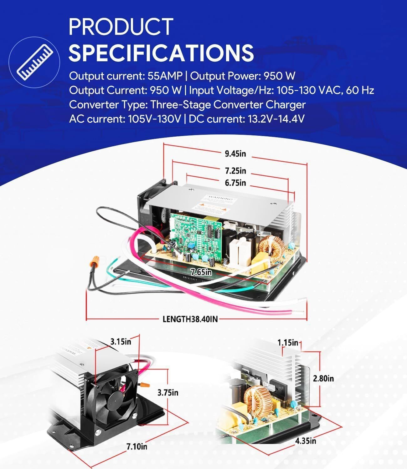 For WFCO WF-8955-AD-MBA 950W 55A 105-130VAC Power Converter Main Board Assembly