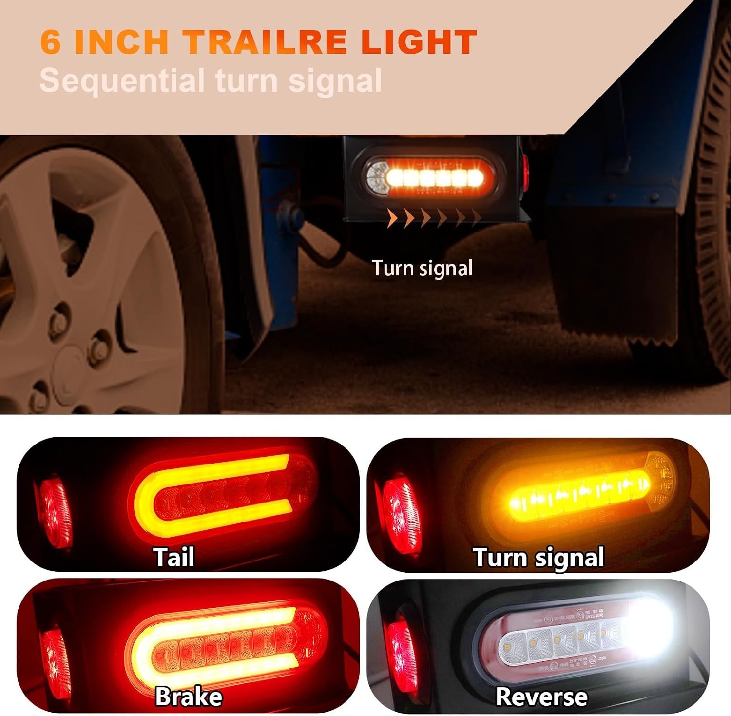 Oval LED Trailer Lights Sequential Turn Signal Brake Tail Reverse DOT 8.8″ Box