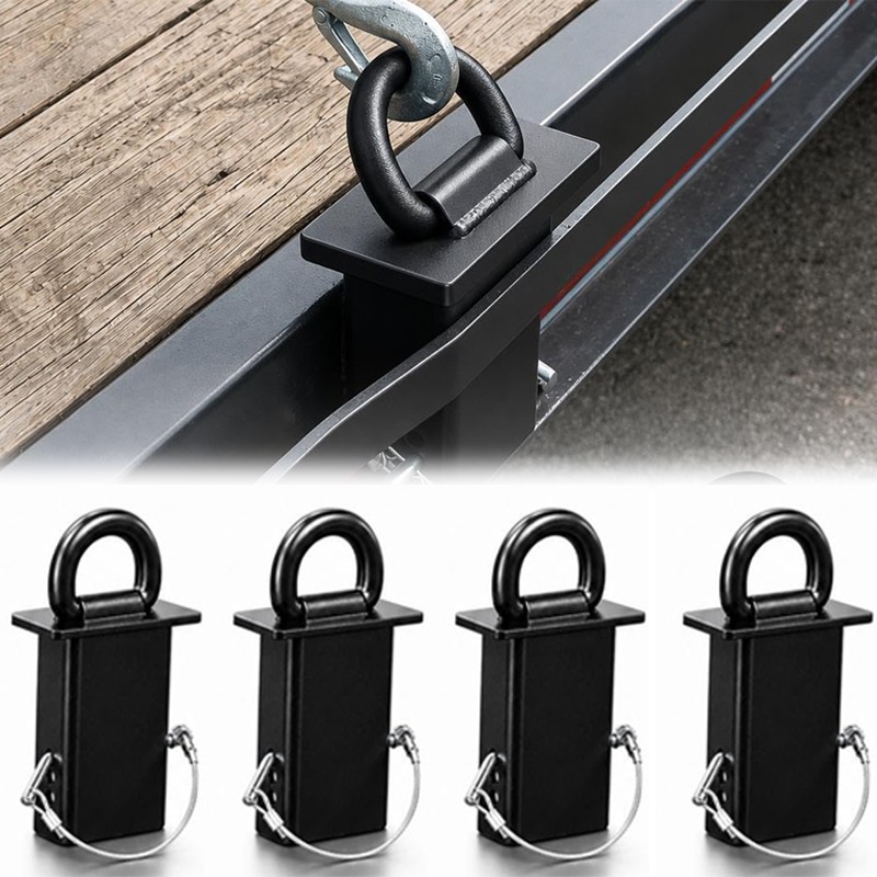 4 Pack Stake Pocket D Ring Heavy Duty Adjustable Trailer Stake Pocket, Black