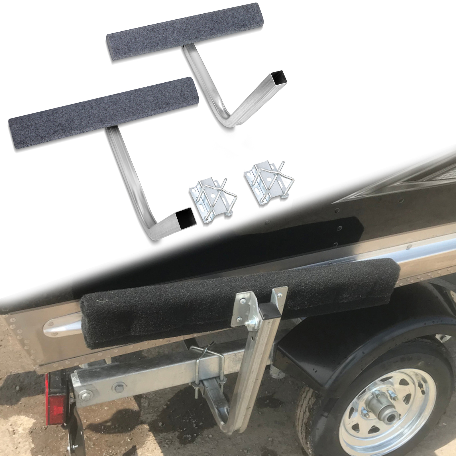 Boat Trailer 2′ Side Guide On Bunk Boards Carpeted Kit 75 Degree w/ Hardware