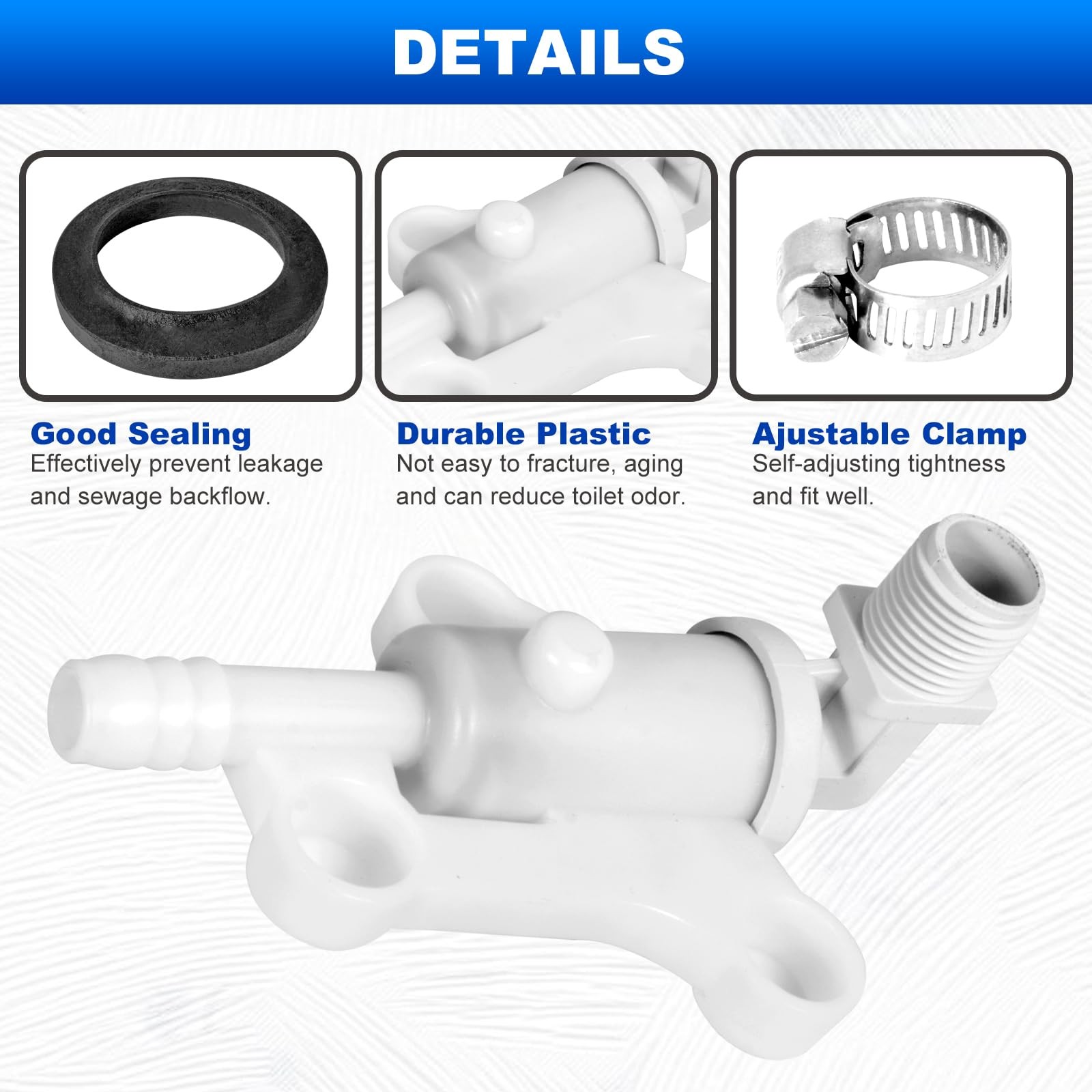 34100 RV Toilet Water Assembly Valves Kit with Hose Clamp White