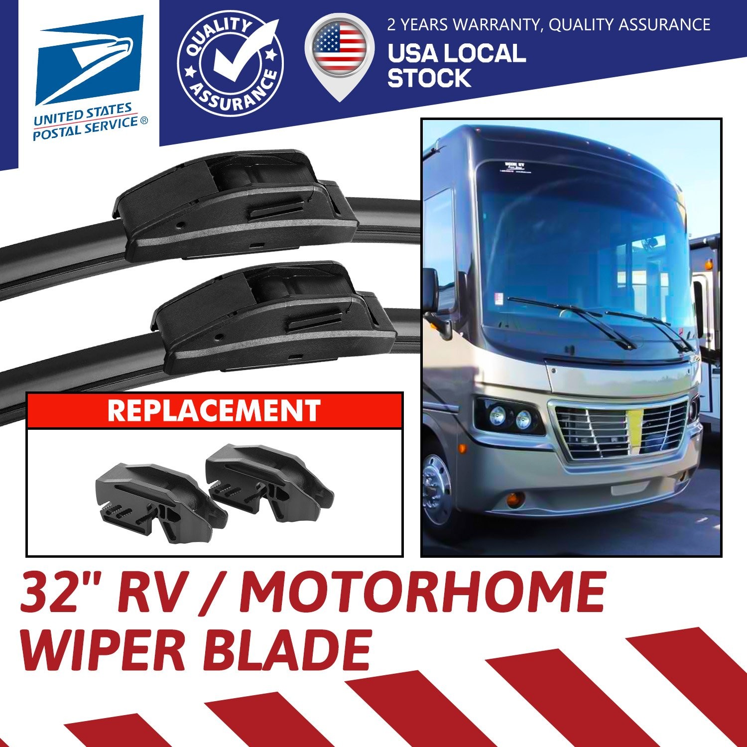 32 Inch Wiper Blade RV Pair or Motorhome rv windshield wipers 9mm 12mm J Hook