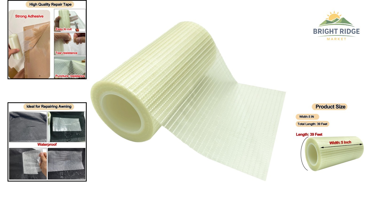 Transparent Repair Patch Tape for RV Awnings, Tents, and Fabric Surfaces