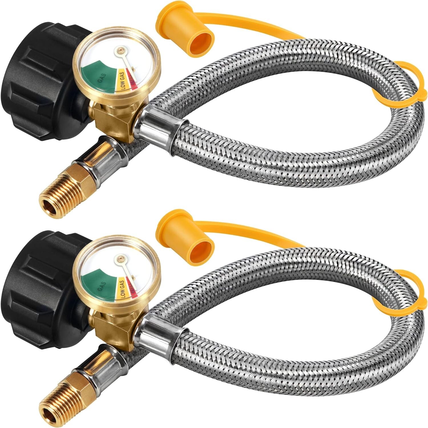 CAMPERS Propane Hoses 15 inches 2-pack with Gauges Stainless Steel Braided