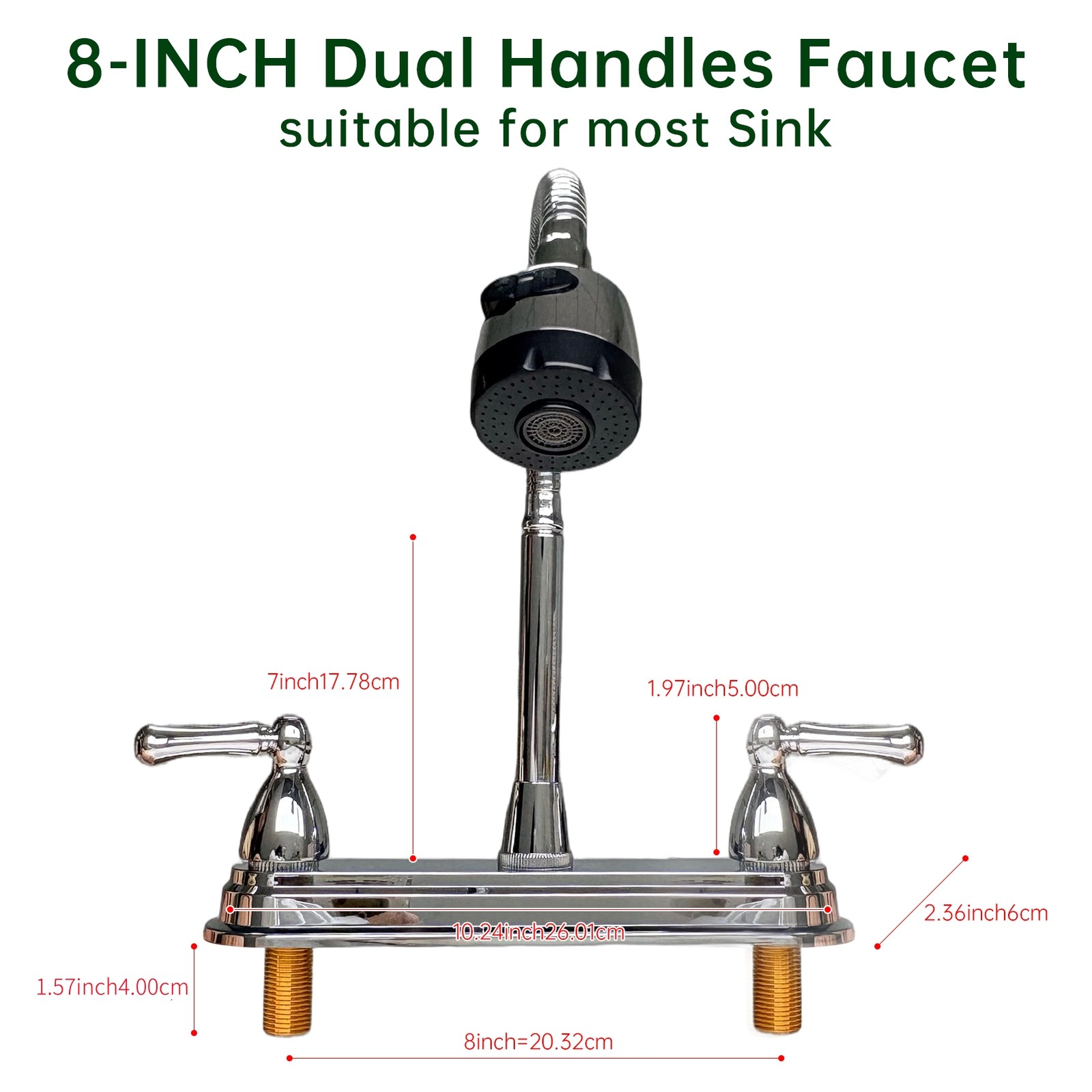 8Inch RV Kitchen Sink Faucet Pull Down/Out Sprayer Swivel Mixer Taps For Home RV