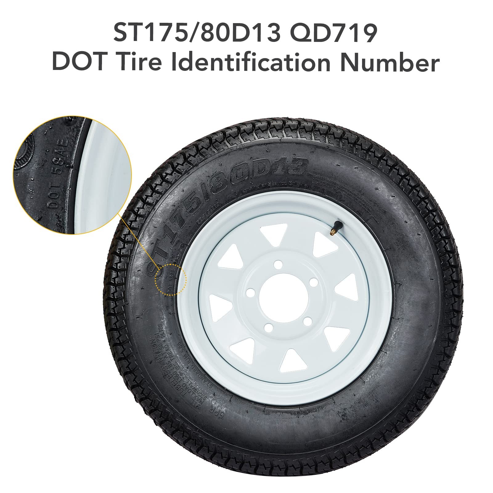 2 Pack Trailer Tire On Rim ST175/80D13 175/80 D 13 LRC 5 Lug White Spoke Wheel