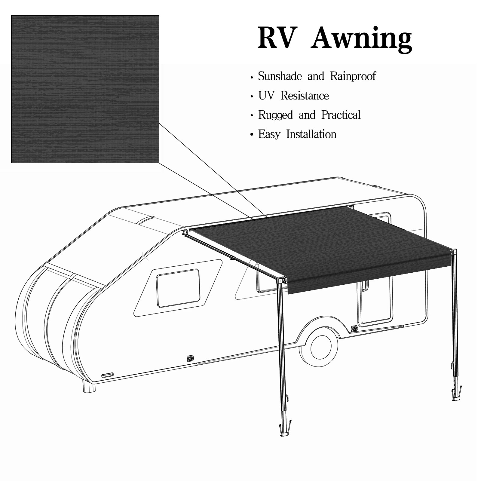 Universal Vinyl RV Awning Fabric Replacement Weatherproof for Road Trip Camping