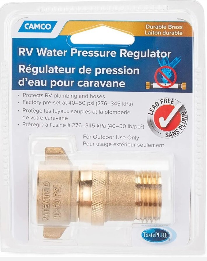 Camco 40055 RV Brass Water Pressure Regulator Durable Brass 40-50 PSI New