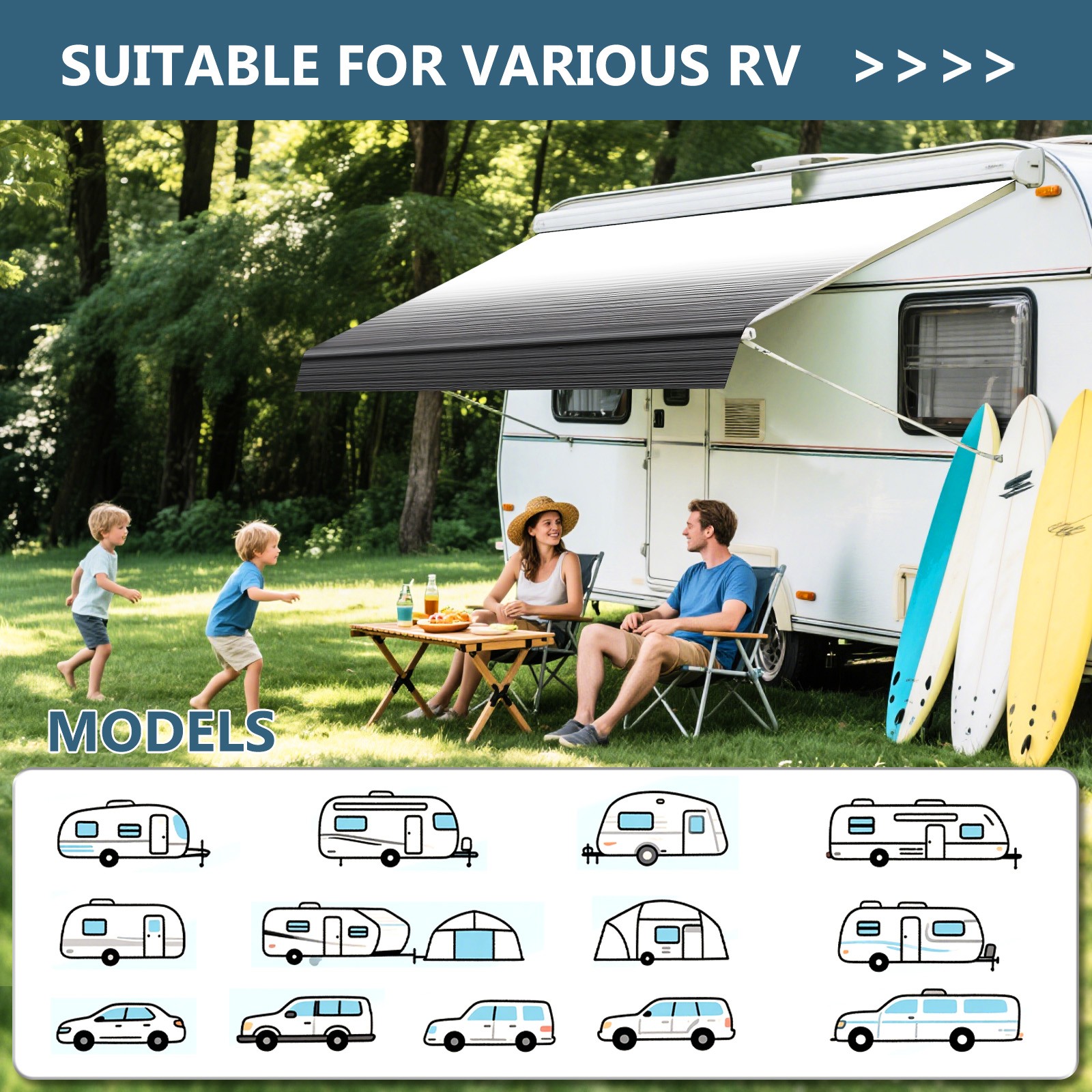 RV Awning Replacement Fabric 17FT Strip Gray Fade Waterproof For Camper Trailer