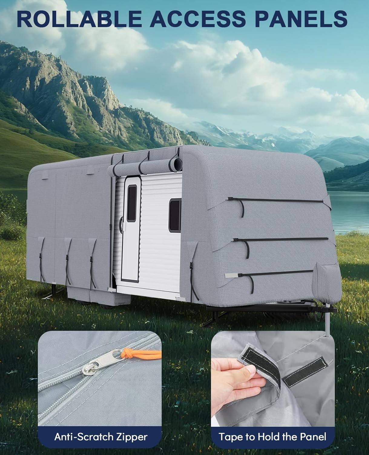 Waterproof Camper Cover Travel Trailer RV Cover 18′-35’ft W/ Zipper Extra-Thick