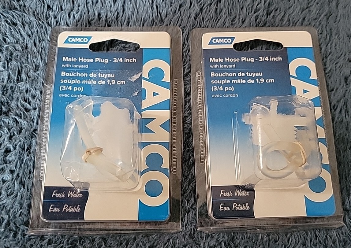 2x Camco Easy Install 3/4″ Male Hose Plug w/Lanyard Carded Replacement 22103