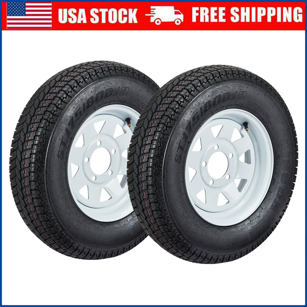 2 Pack Trailer Tire On Rim ST175/80D13 175/80 D 13 LRC 5 Lug White Spoke Wheel