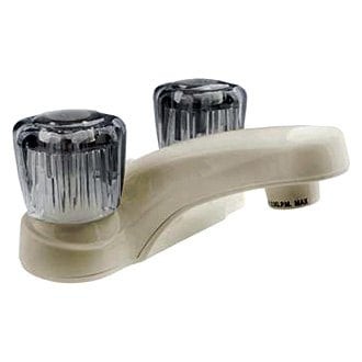 Dura Plastic Biscuit Low-Arc Lavatory Faucet w Smoked Knobs Handles