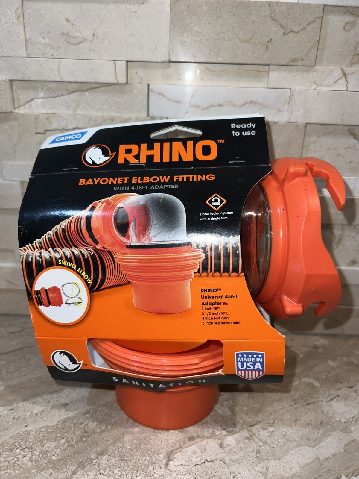 Camco 39736 RhinoFlex Clear RV Sewer Hose Elbow with 4 in 1 Adapter
